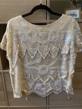 Nolan Miller Ivory Sequin Beaded top
